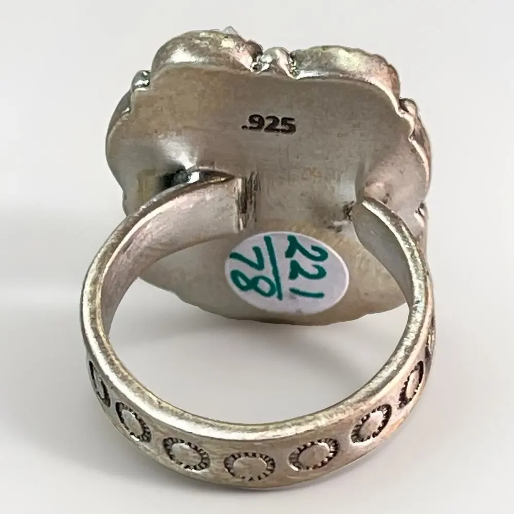 Southwestern Sterling Silver Mixed Turquoise Cluster Statement Ring Adjust Size